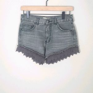 Free People Gray Denim Shorts with Lace Detail